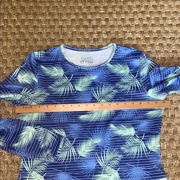 Hang Ten Blue and Green Palm Leaf Pattern Rash Guard sz Med - Picture 2 of 10
